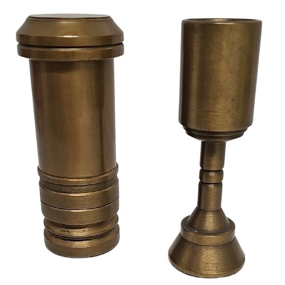 Set of Two Turned Antique Brass Cylinders Candle and Change Holder w/Lid 4.5" T - Picture 2 of 8